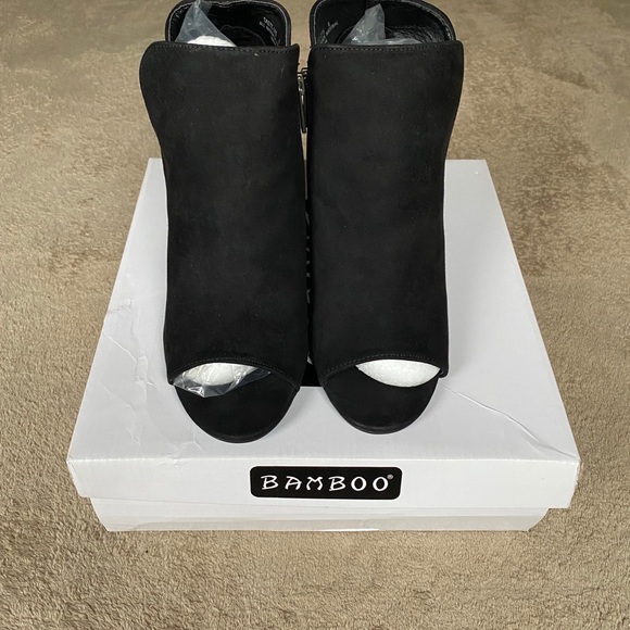 BAMBOO Suede Open Toe Bootie - Picture 4 of 8